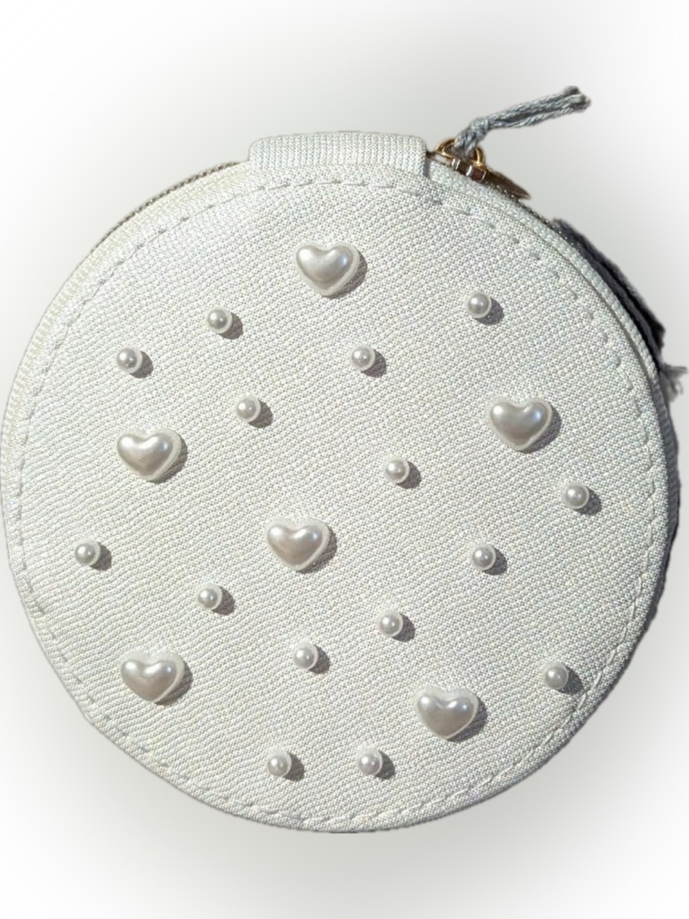a new day Cream Round Jewelry Case with Gold Accent